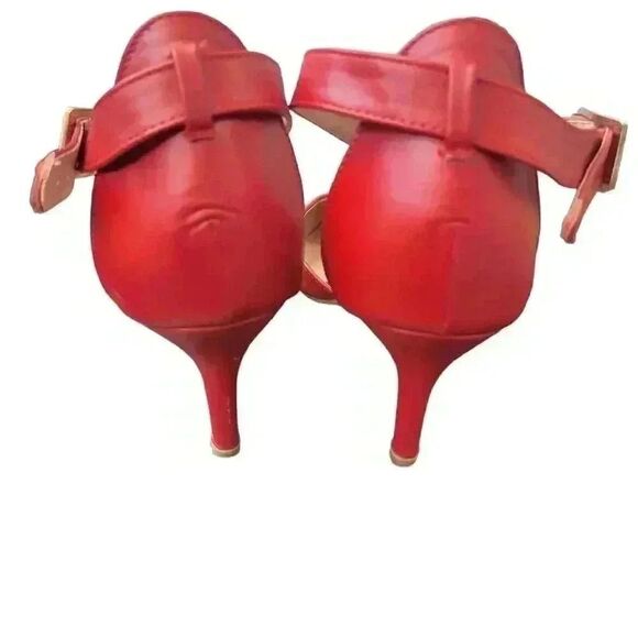 TG Women's Red Faux Leather 2" Pumps with Ankle Straps - Picture 10 of 11